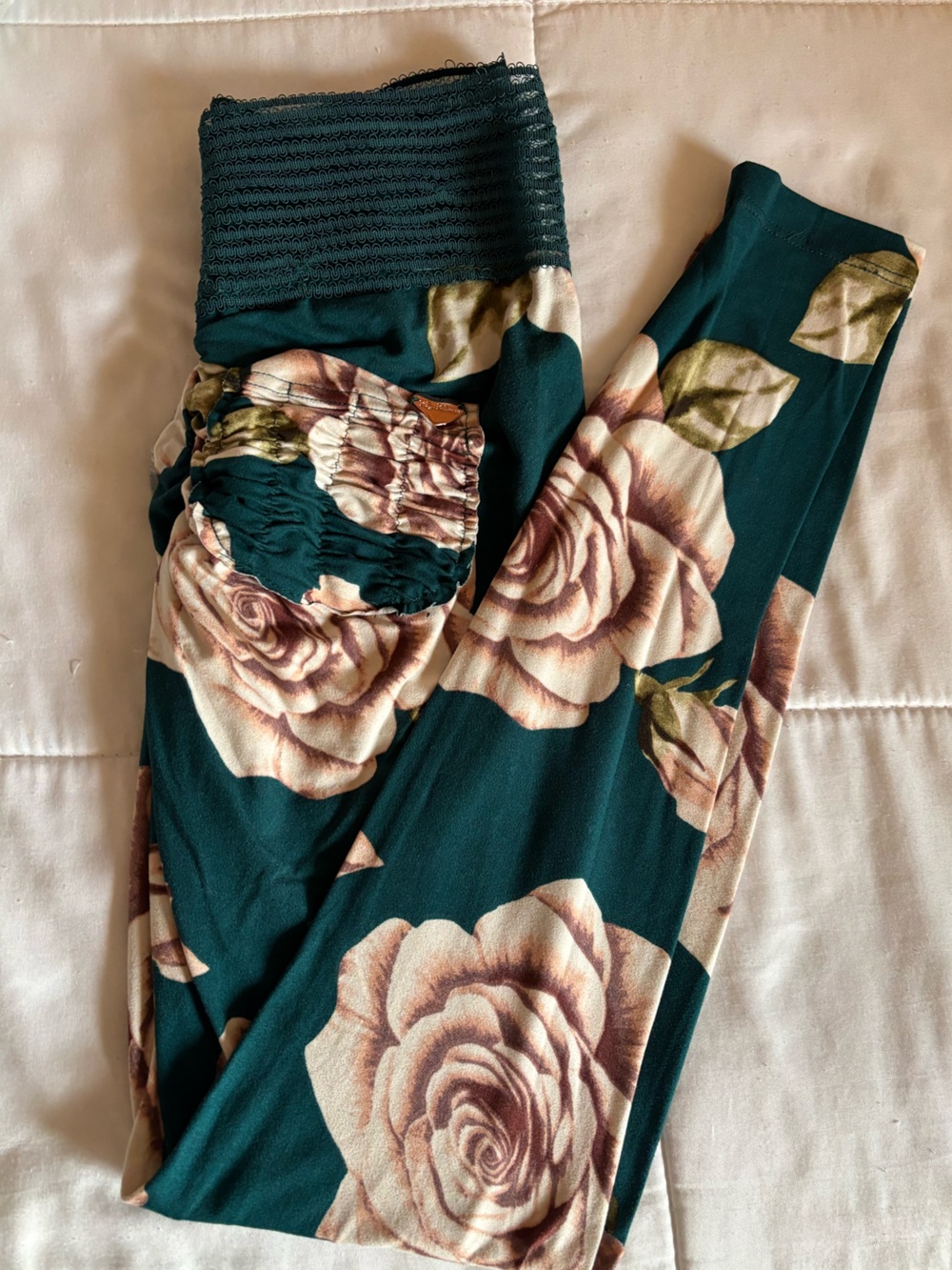The Cute Booty Lounge- Women's Teal Floral Ponte Knit Pants